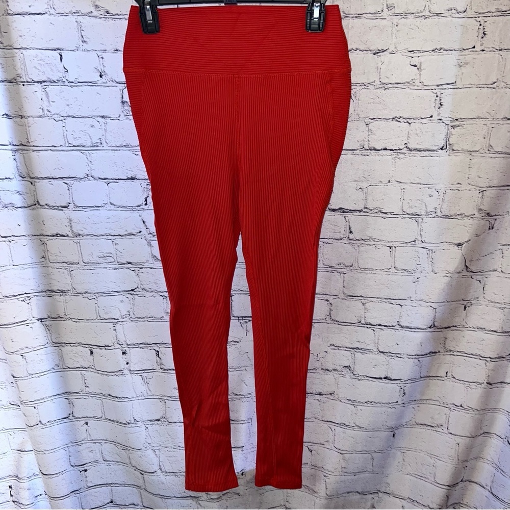 Glyder Full Length Women’s Ribbed Red Orange High Waisted Leggings‎ Size Medium